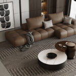 Luxury PU Leather Sofa Bed Set with Wood Legs Customizable Color & Size Modern Fabric Design for Living Room Furniture - Image 3