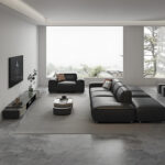 Italian Modern Minimalist Piano Keys Leather Sofa Set Full Black Straight Row for Large Small Apartments Filled with Sponge - Image 3