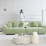 French Retro Style Green Fabric Minimalist Compression Sofa Set for Living Room or Mall Use - Image 3