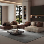 High-End Italian Fabric Customized Color Genuine Leather 10-Seater U-Shape Modular Sofa Living Room