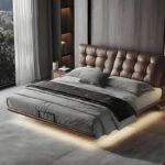 Eco Friendly Modern Bedroom Furniture Bed Wooden Frame Soft Upholstered Backrest for Adult Home Use