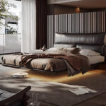 Italian-Style Ecological Leather Platform Bed Simple Soft Double Minimalist Design Adjustable Backrest Bag for Master Bedroom