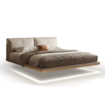 High Quality Special Led Lights Bed Leather Headboard Sofa Luxury Size Hotel Home Bedroom Creative Furniture Hanging Bed