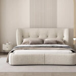 Modern Light Luxury Bedroom Furniture Solid Wood High End Soft Fabric Customized Upholstered Double Bed