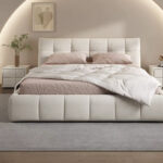 Modern Cream Style Upholstered Reclining King Bed Soft Fabric High-Elastic Sponge Luxurious Comfortable Sleep Factory Direct