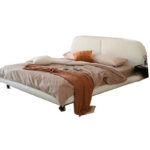 White Eco-Friendly Velvet Upholstery Bunk Bed with Oak Frame Light French Cream-colored Wabi-sabi Style Full Size - Image 4