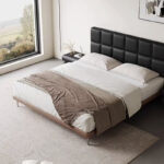 Modern Simple Black Mid-Century Style Waffle Bed Italian Leather Wooden Stainless Steel for Master Bedroom - Image 2
